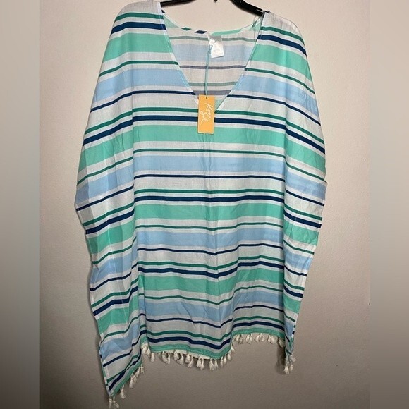 Kona Sol Women's V Neck Tunic Cover Up Blue Lightweight Size XL Extra Large - Picture 5 of 8